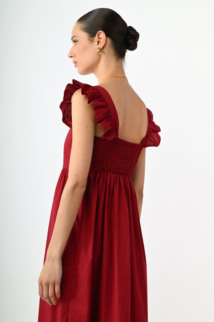 Frills cotton long dress