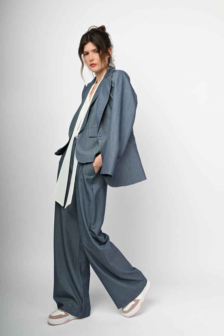 Denim effect palazzo pants
