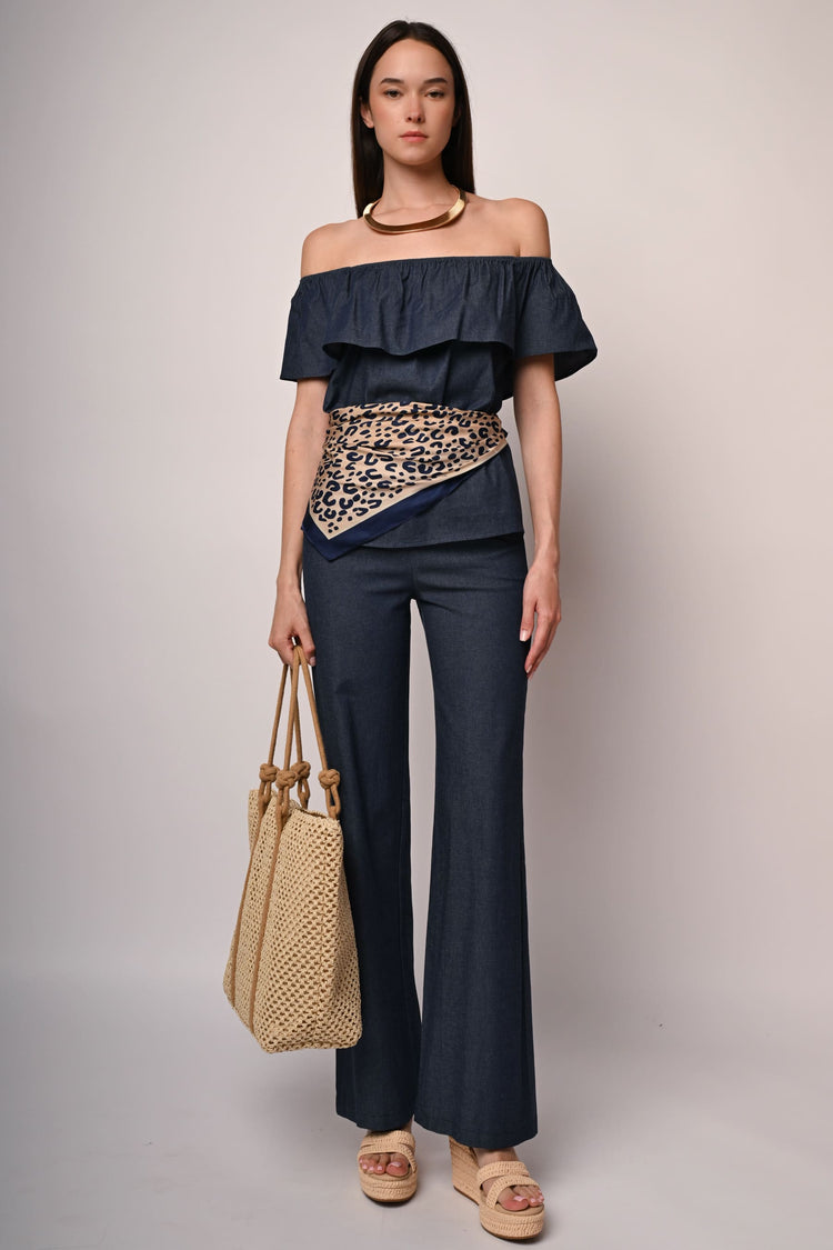 Lightweight denim wide-leg trousers