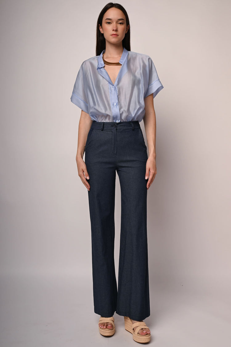 Lightweight denim wide-leg trousers