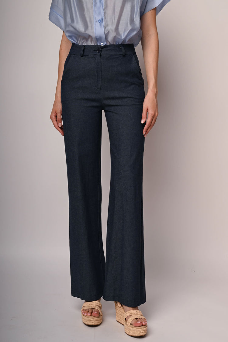 Lightweight denim wide-leg trousers