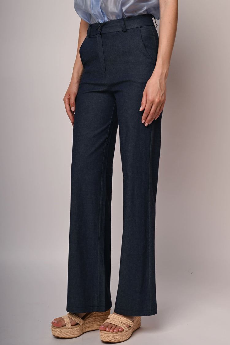 Lightweight denim wide-leg trousers
