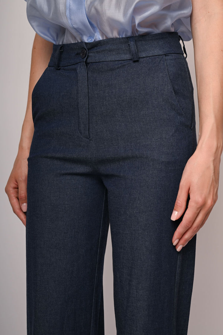 Lightweight denim wide-leg trousers