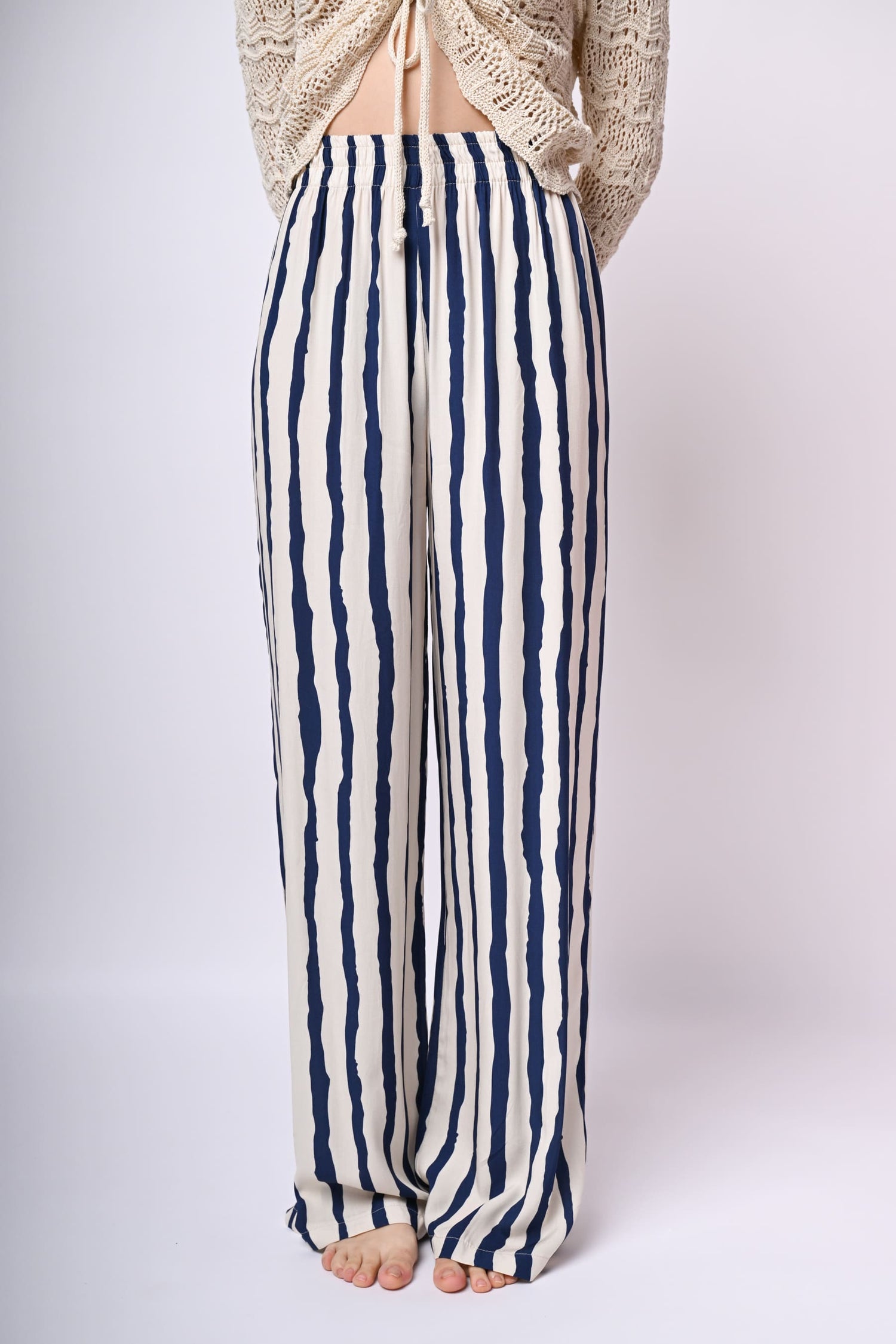 Striped wide-leg trousers