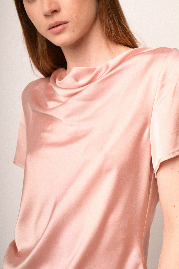 Pink satin draped t-shirt
