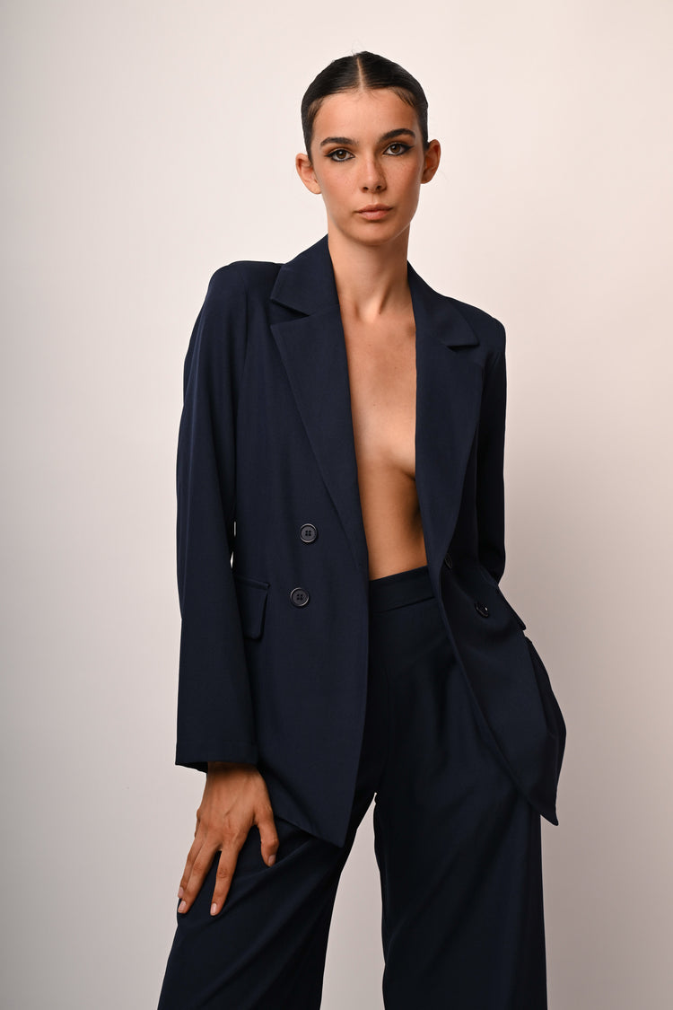 Double-breasted effect oversized blazer