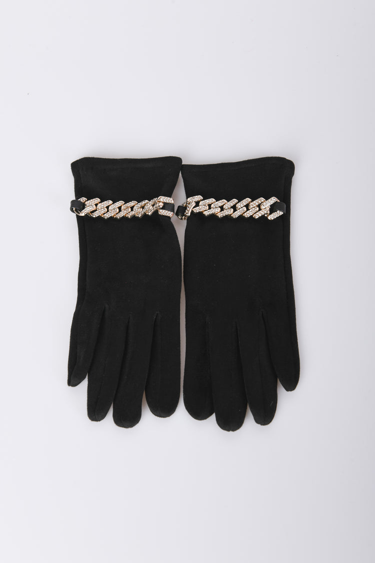 Rhinestoned chain-detail gloves