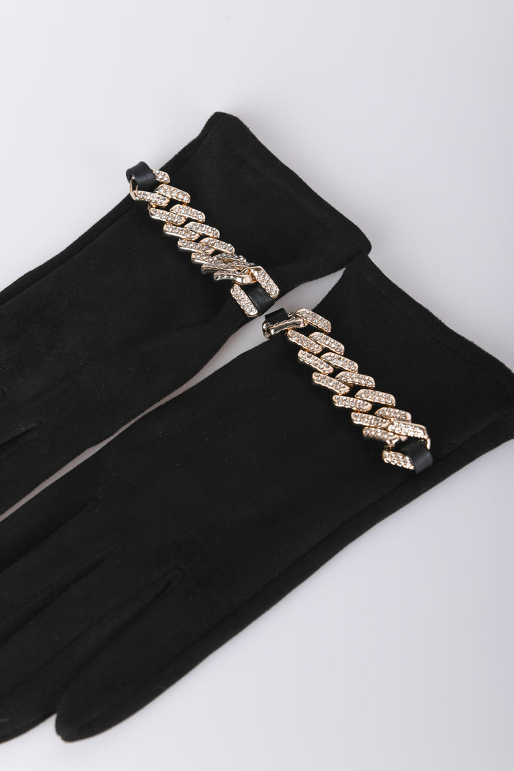 Rhinestoned chain-detail gloves