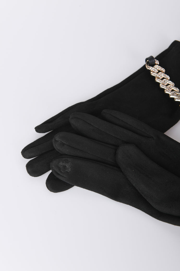 Rhinestoned chain-detail gloves