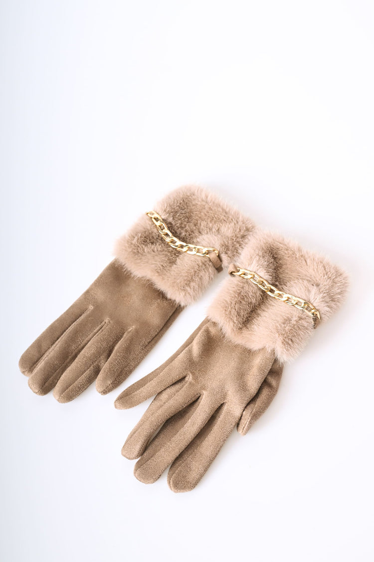 Chain and faux fur cuff gloves