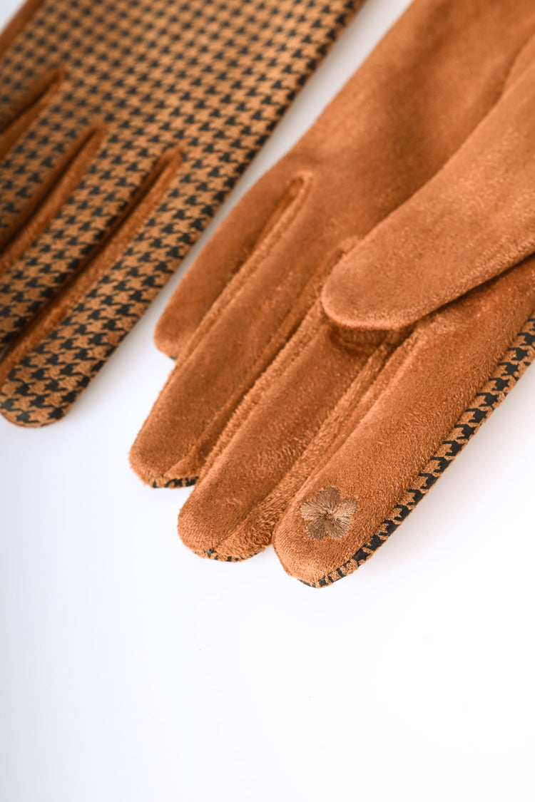 Bow and houndstooth motif gloves