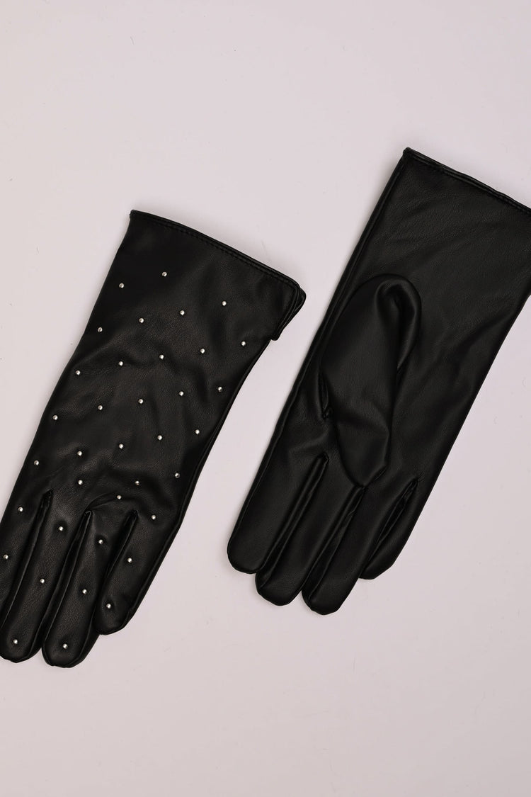 Mini stud faux leather gloves
