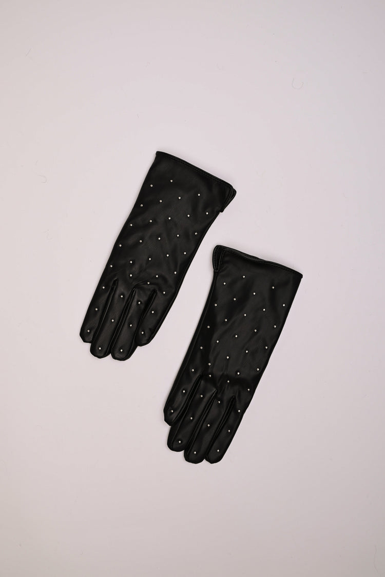 Mini stud faux leather gloves
