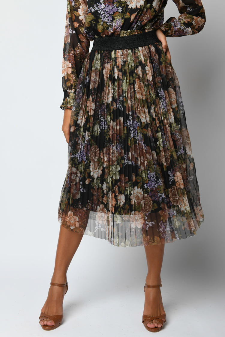 Floral print pleated midi skirt