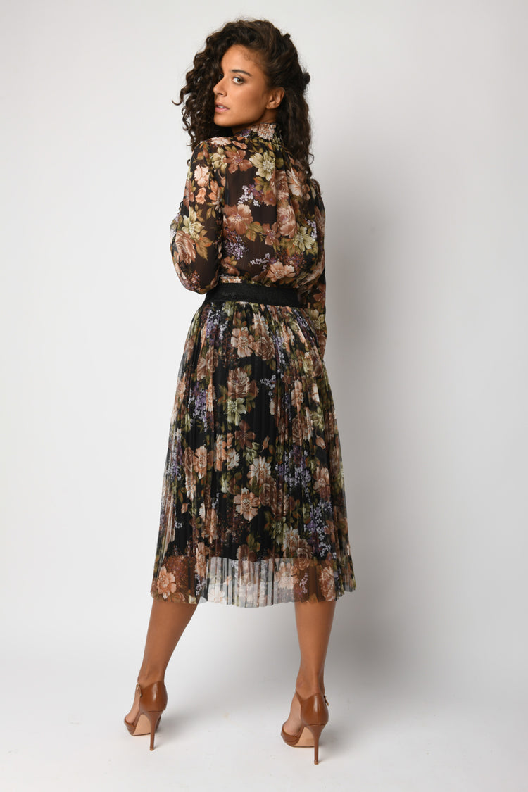Floral print pleated midi skirt