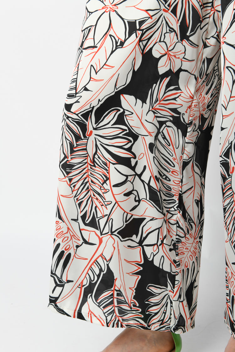 Foliage print wide leg pants