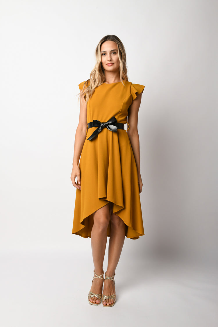 Belted high-low dress