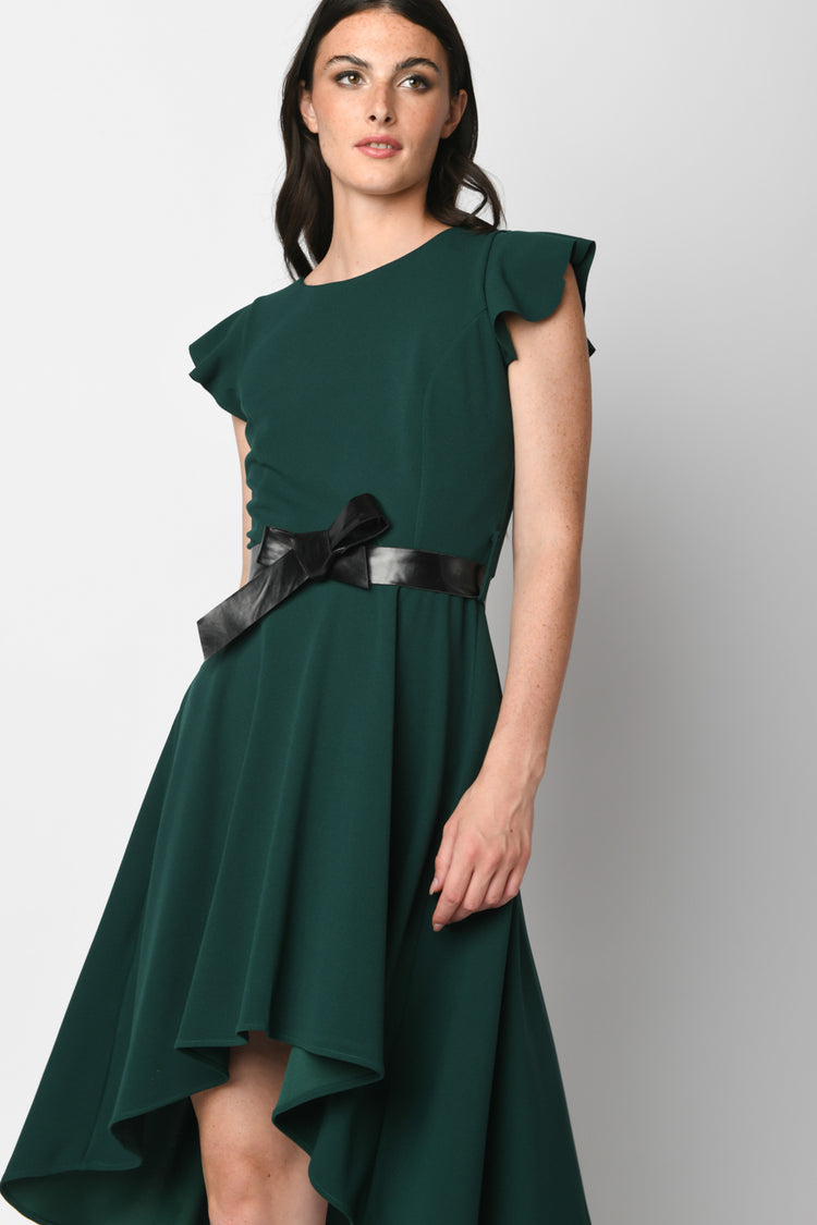 Belted high-low dress