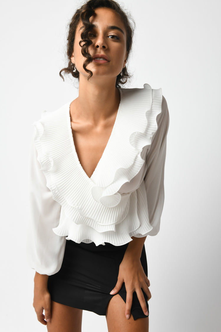 Pleated ruffled blouse