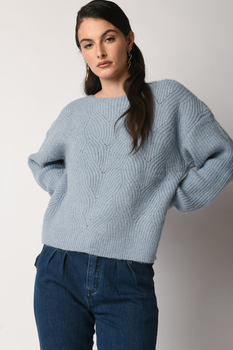 Perforated lurex knit sweater