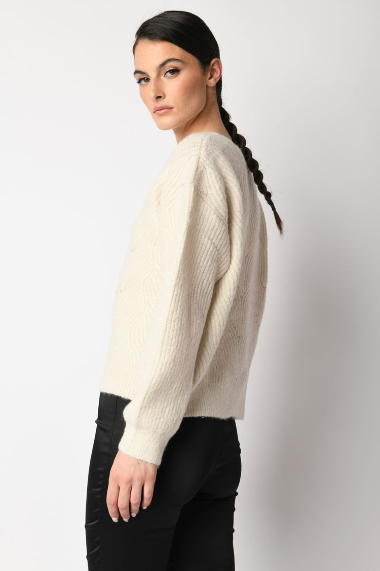 Perforated lurex knit sweater