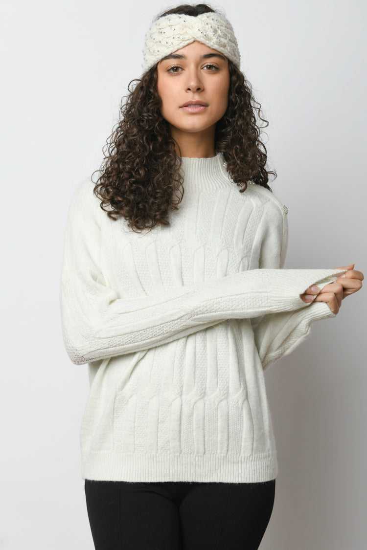 Cable-knit mock sweater