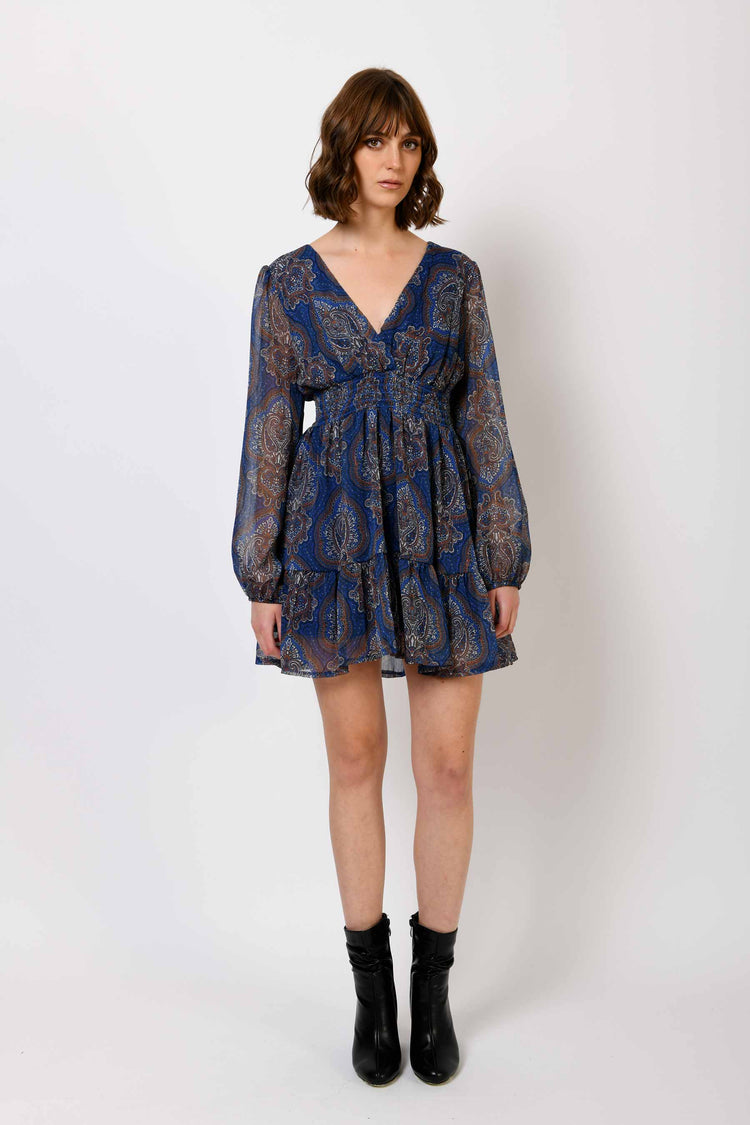 Lurex paisley print mini dress