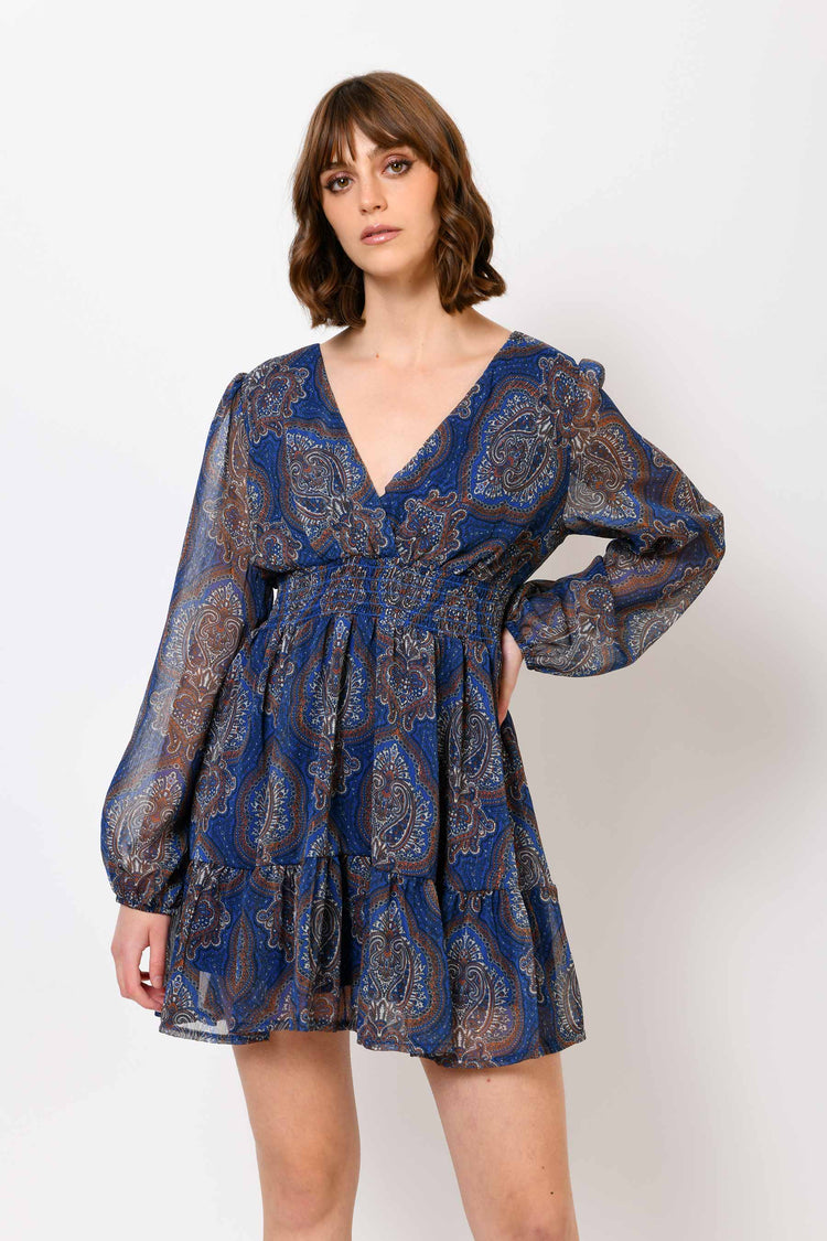 Lurex paisley print mini dress