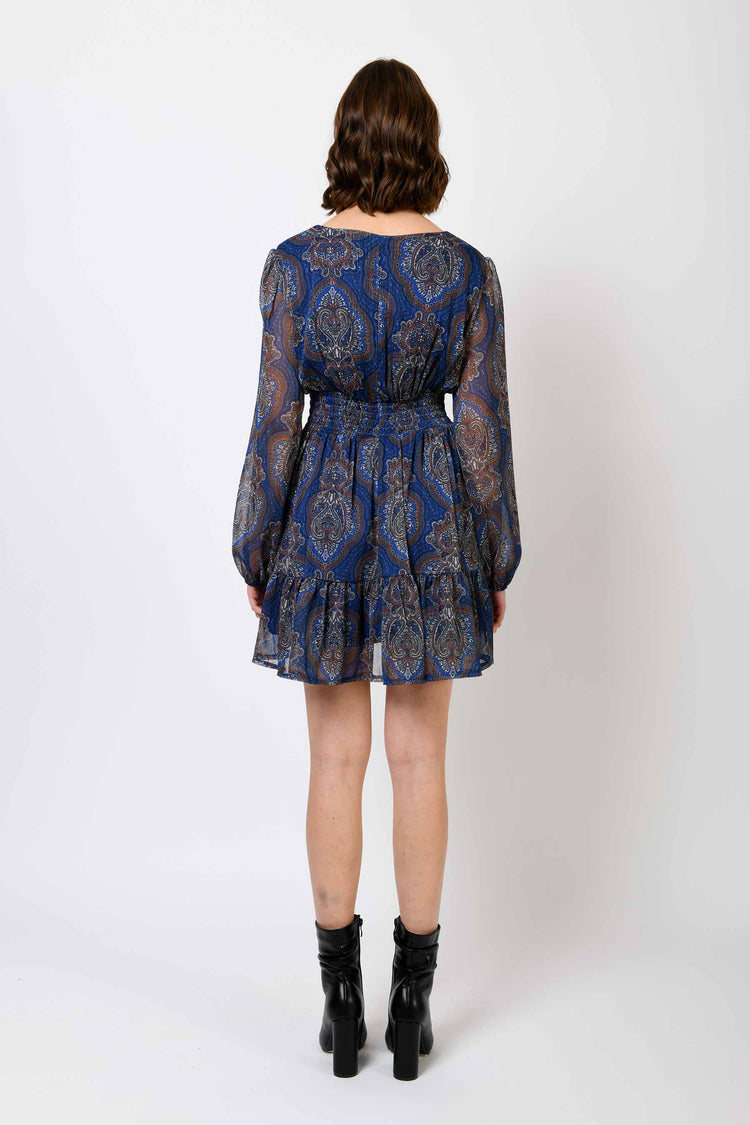 Lurex paisley print mini dress