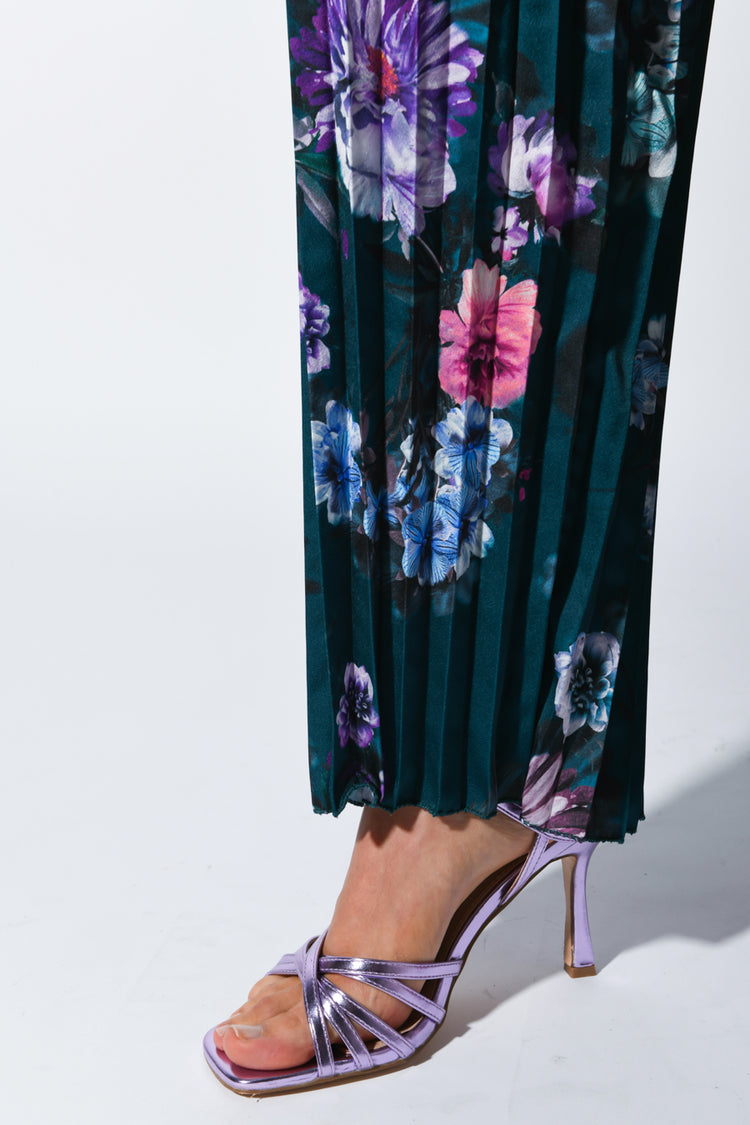 Floral print pleated wide leg pants