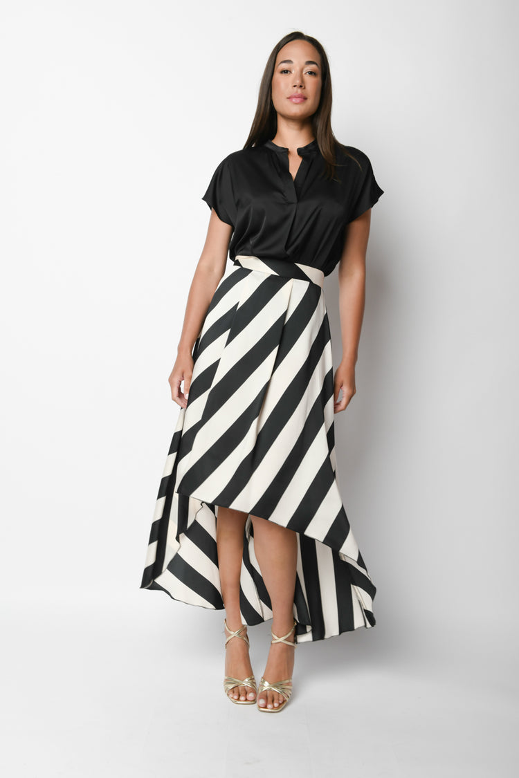 Diagonal striped high-low skirt