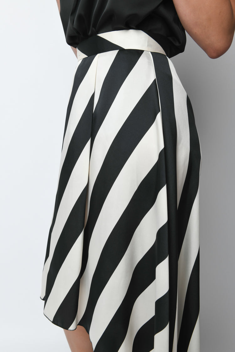 Diagonal striped high-low skirt