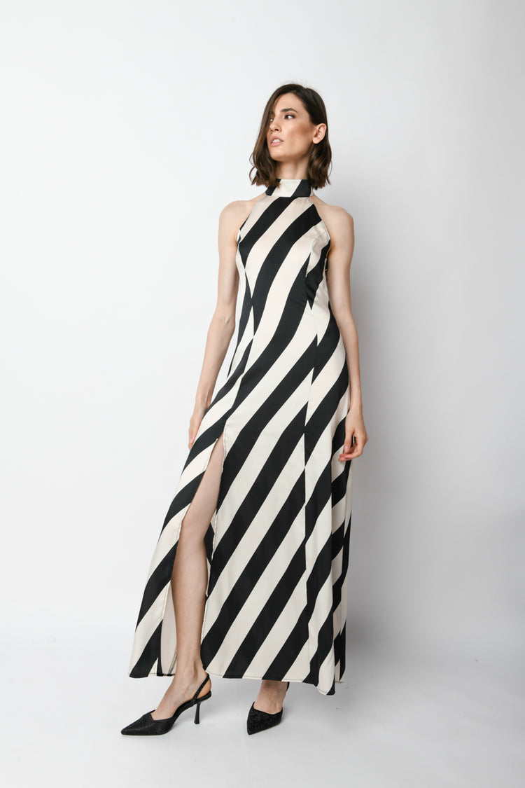 Striped print long dress