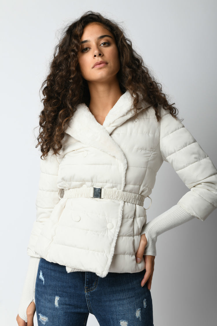 Belted double-breasted down jacket