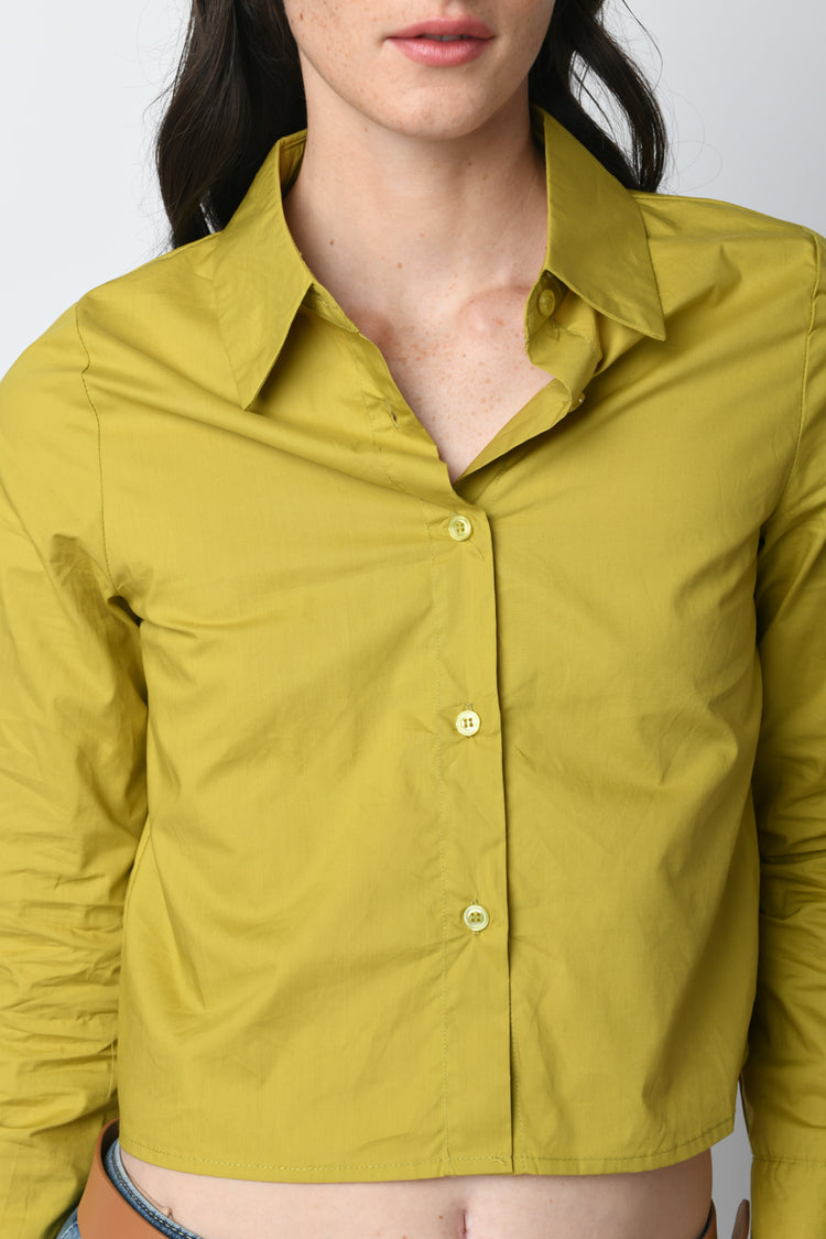 Cotton-blend cropped shirt