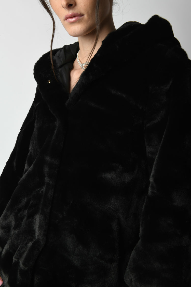 Hooded faux fur jacket