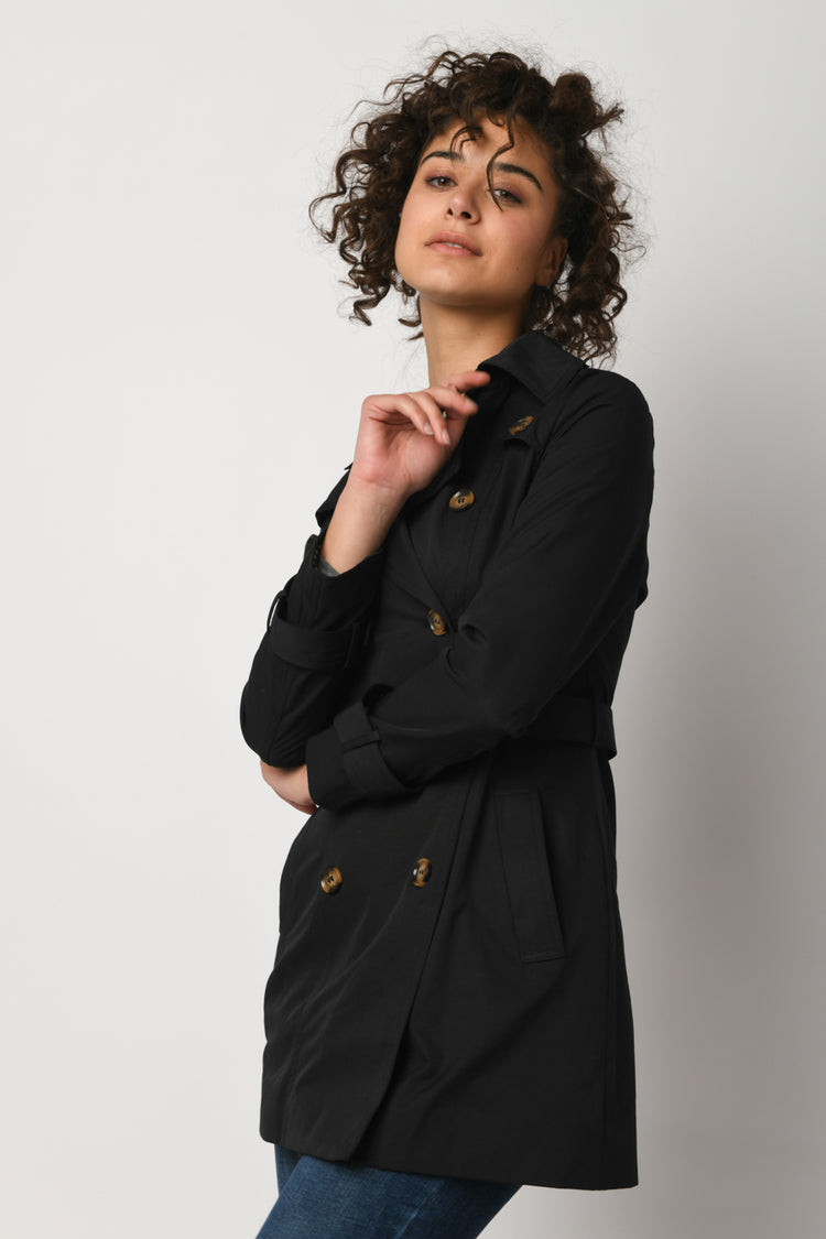 Double-breasted short trench coat