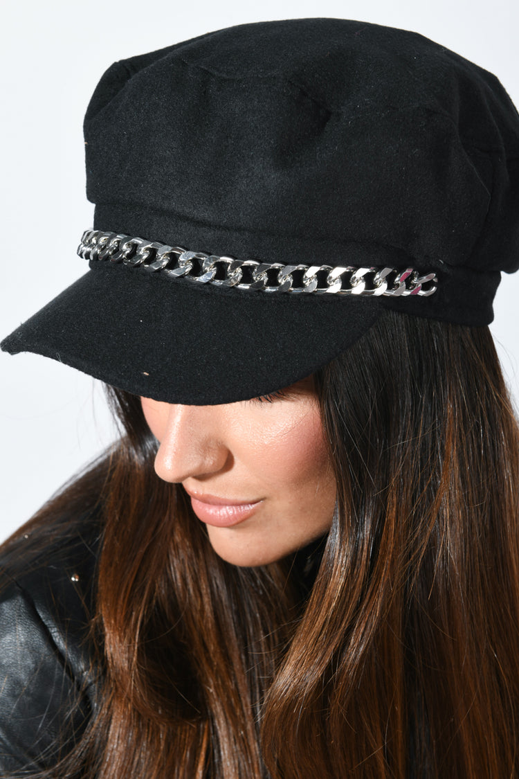 Chain-detail felt hat