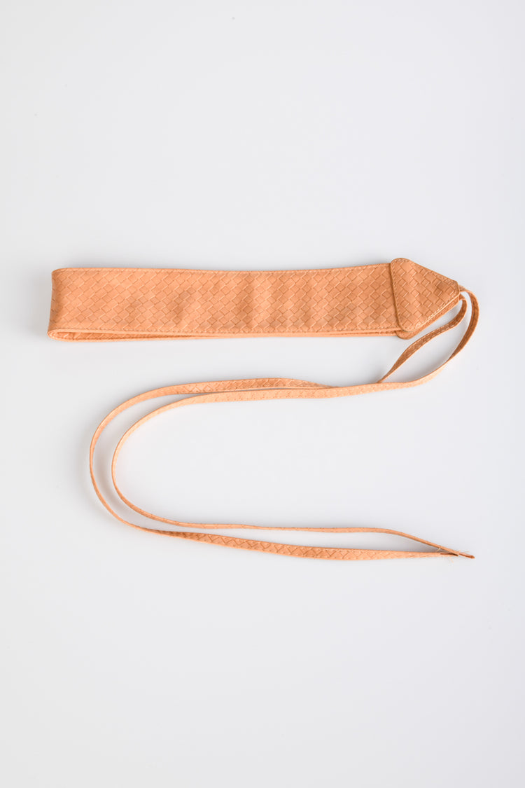 Woven-style faux leather sash belt