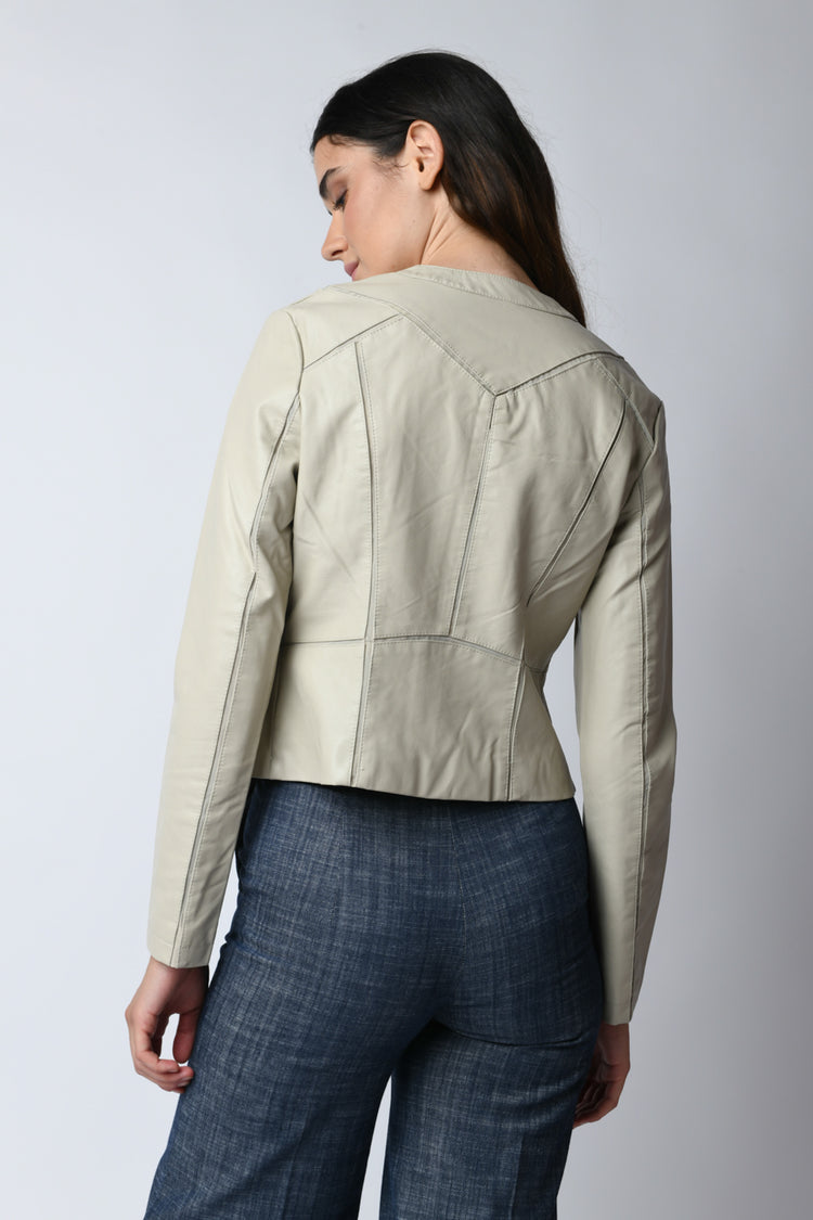Cut-detail faux leather jacket