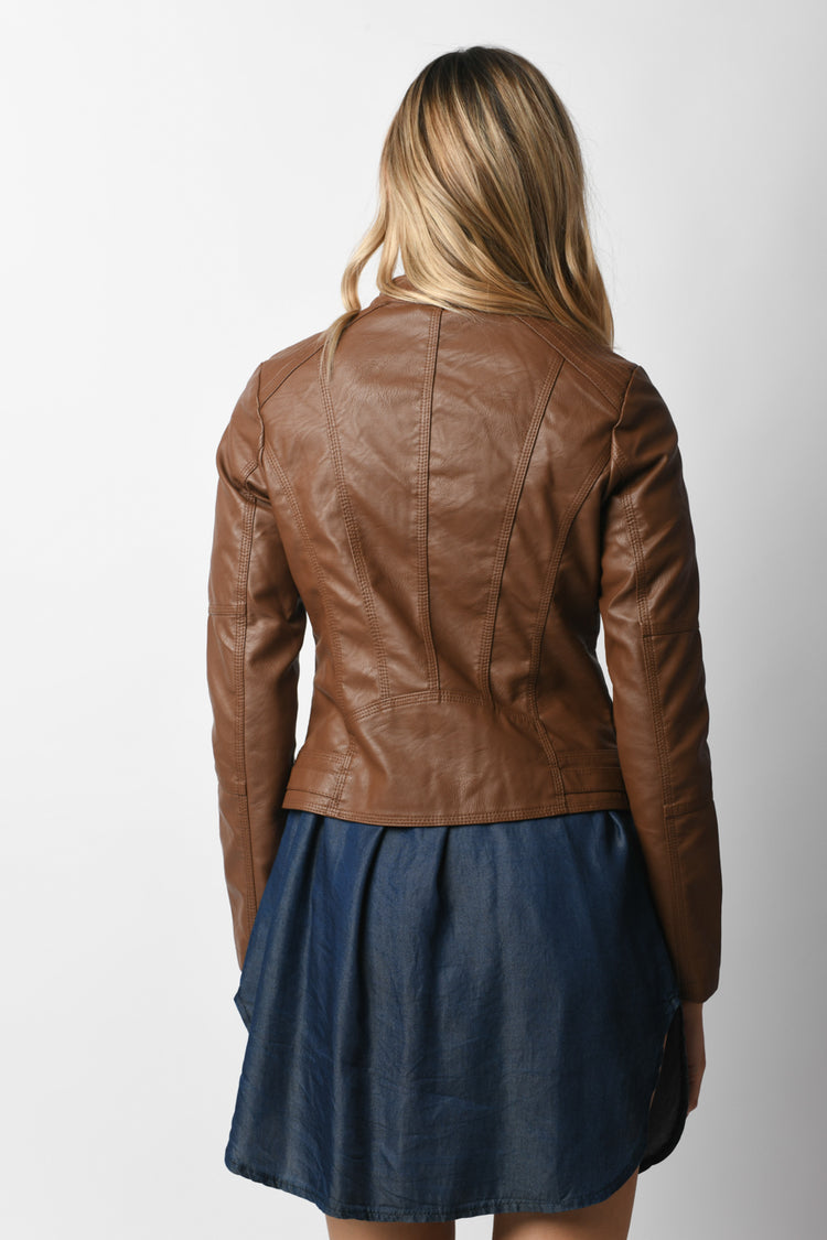 Topstitching faux leather jacket