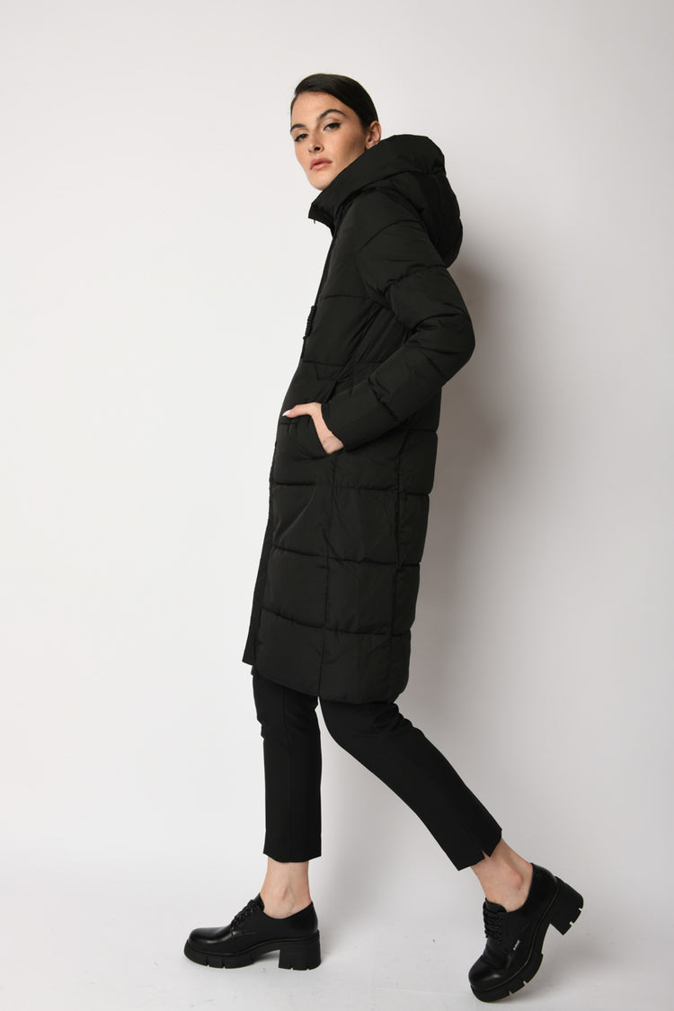 Hooded quilted nylon down jacket