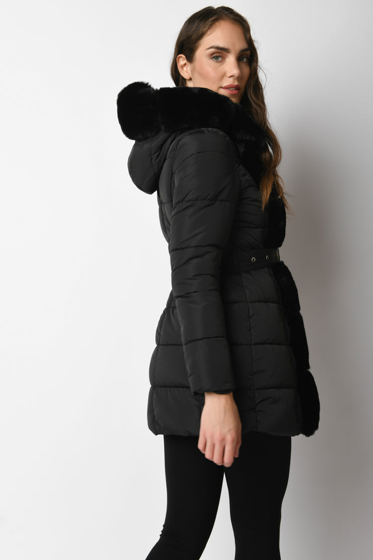 Nylon and faux fur down jacket