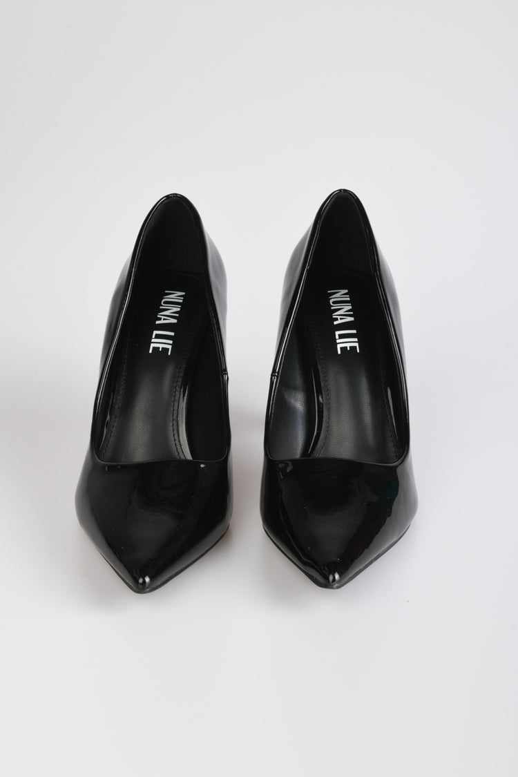 Faux patent leather pumps