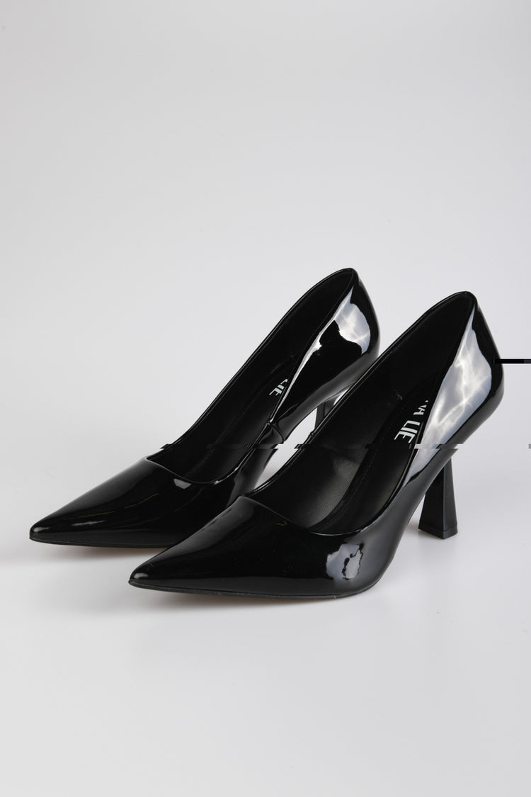 Faux patent leather pumps