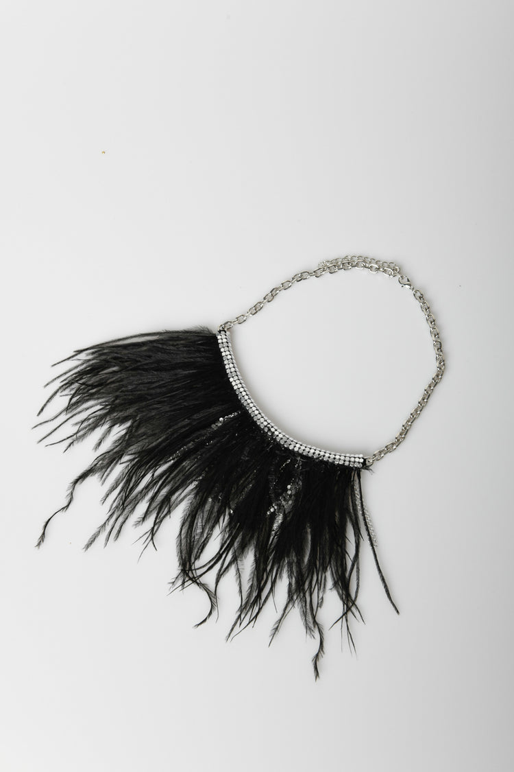 Rhinestones and feathers necklace