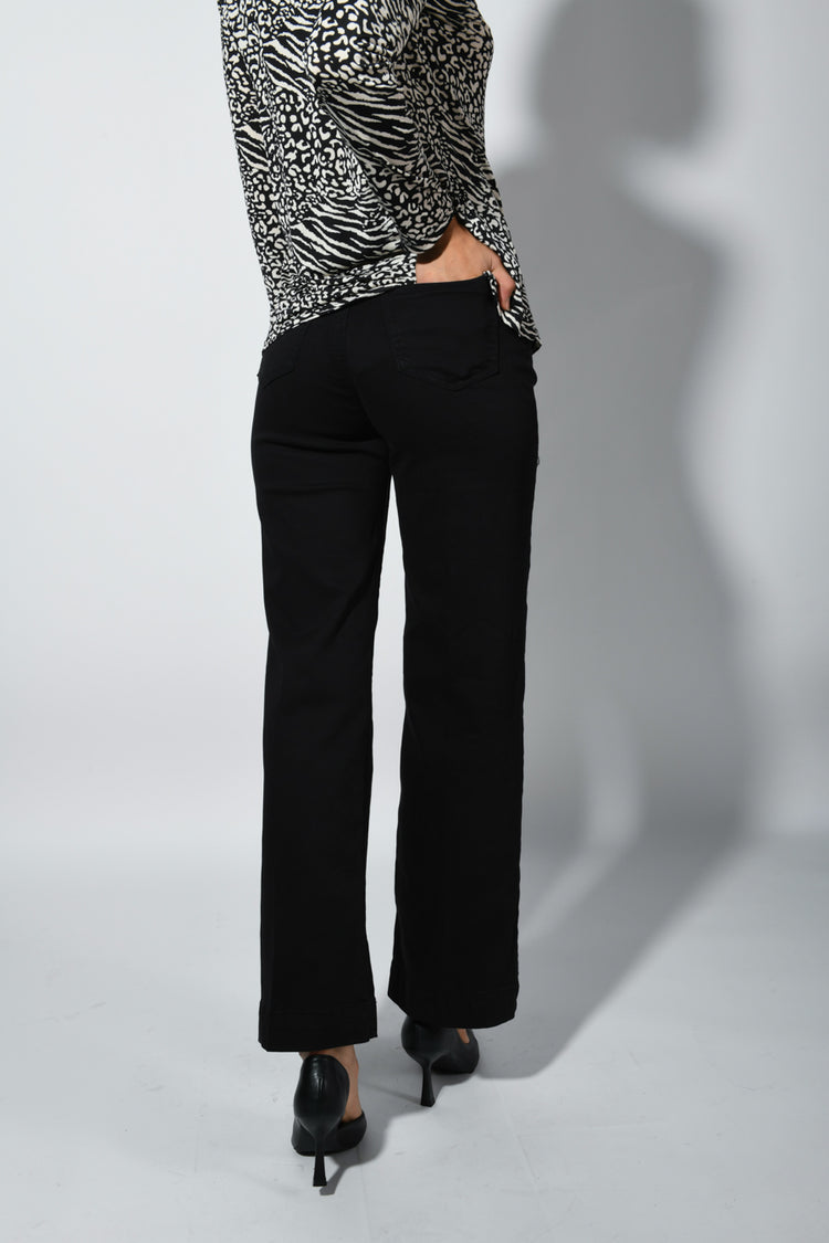 Stretch cotton wide leg pants