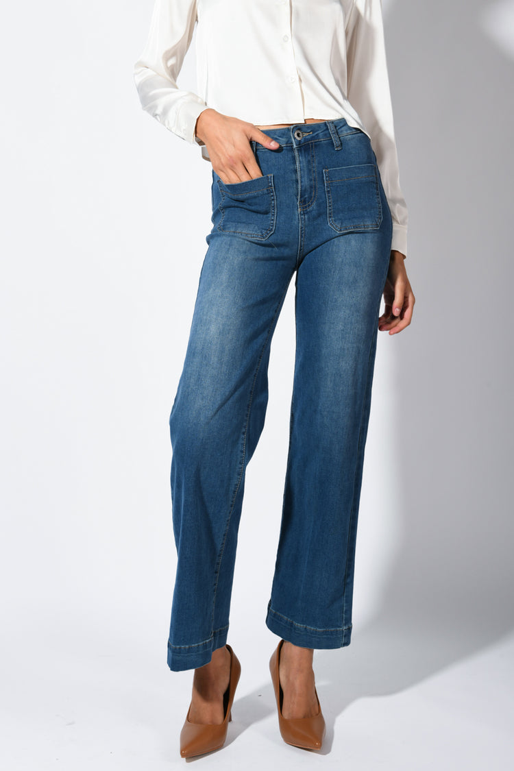 Patch pockets wide-leg jeans