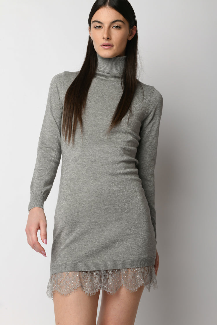 Lace-detail lurex knit dress