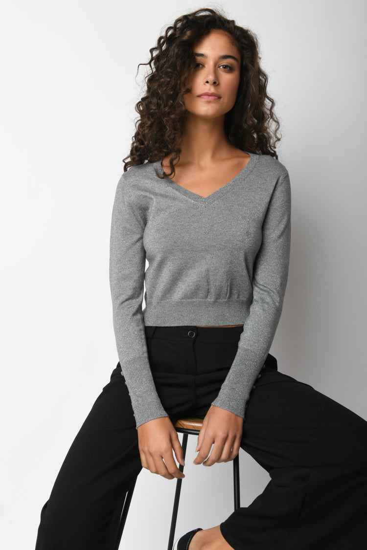 Lurex knit cropped sweater